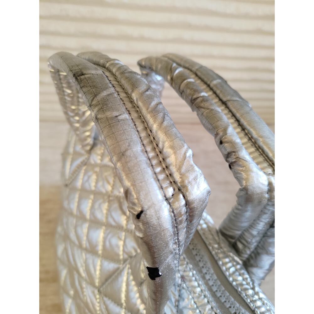 MZ Wallace Metallic Silver Quilted Nylon Mini Metro Tote Secondhand - Picture 6 of 8